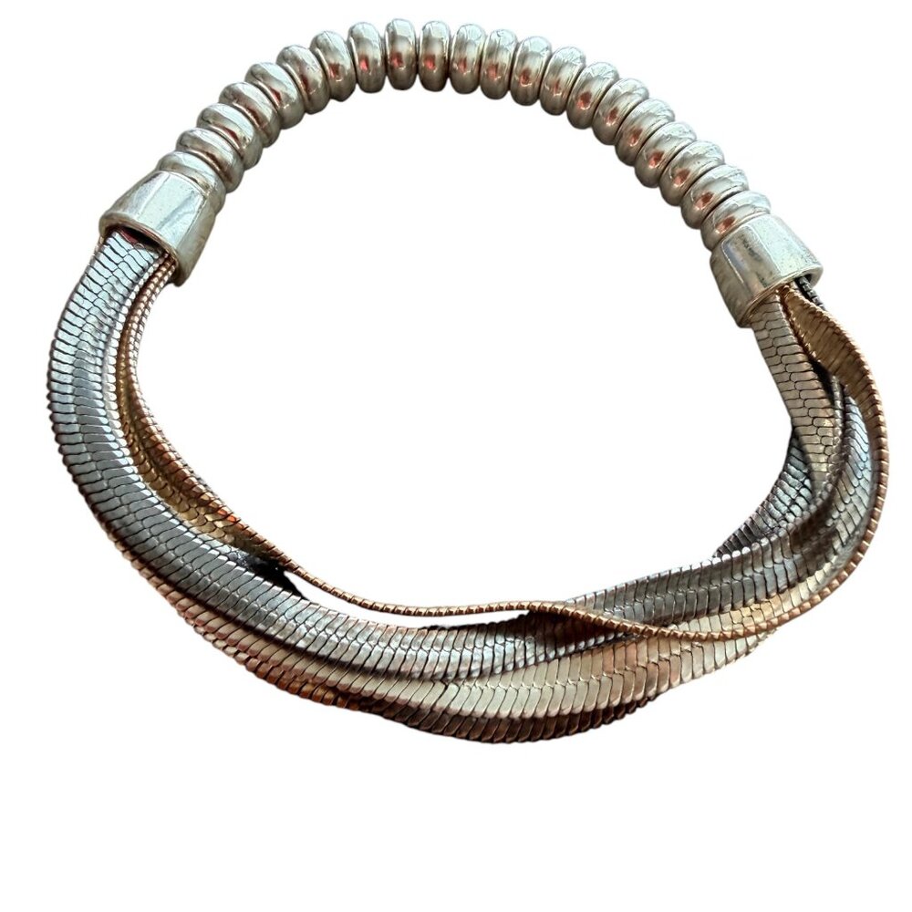 Vintage Nine West Two-Tone Snake Chain Bracelet – Silver & Rose Gold Tone